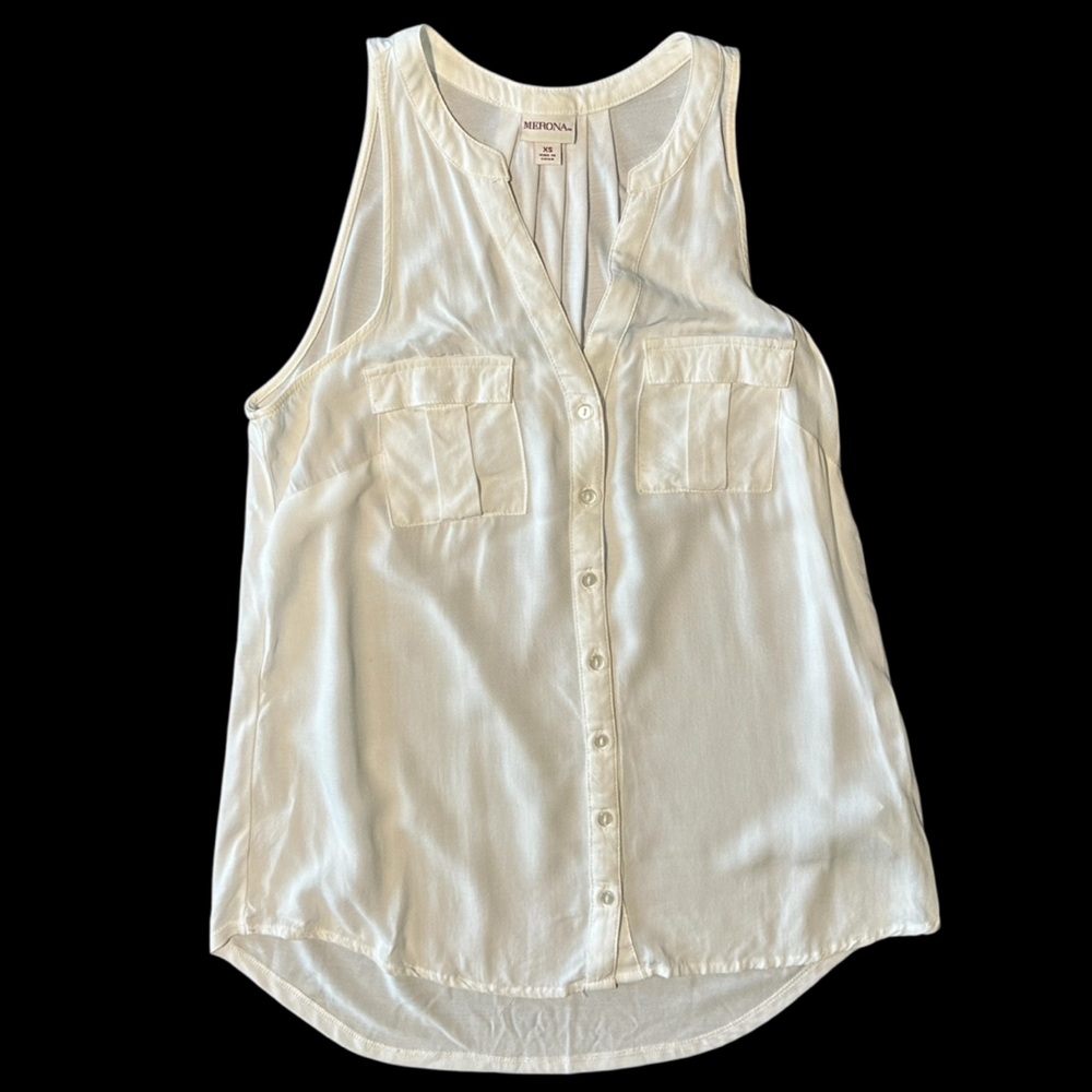 Merona White V Neck Button-Front Blouse XS